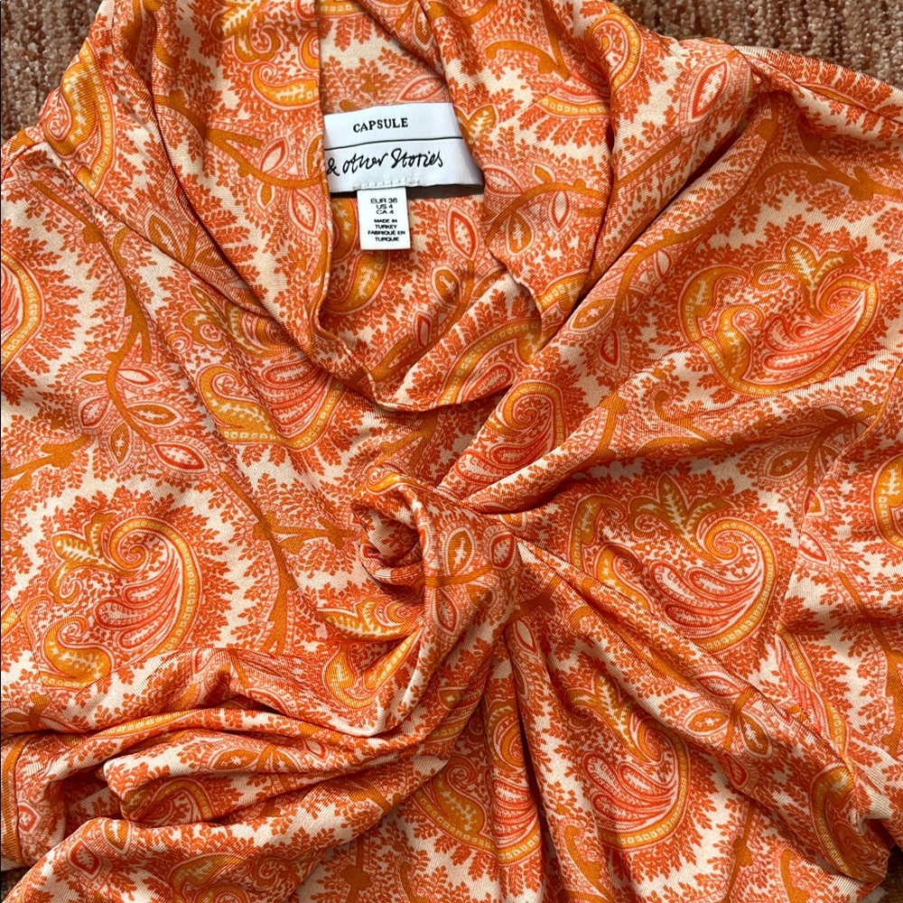 Orange Patterned Women's Blouse - Picture 3 of 3